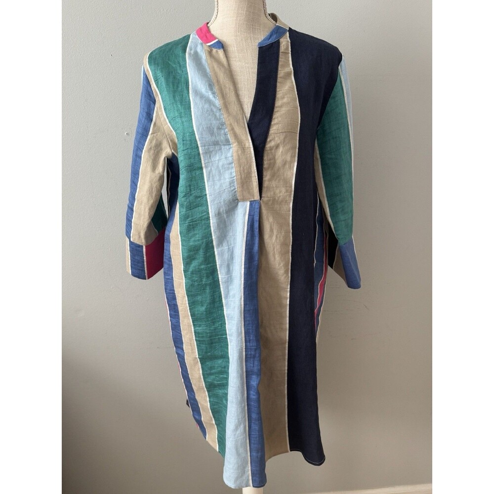 Vilagallo Linen Blend Colorful Striped Shirt Dress Size 40 Beach Resort Vaca